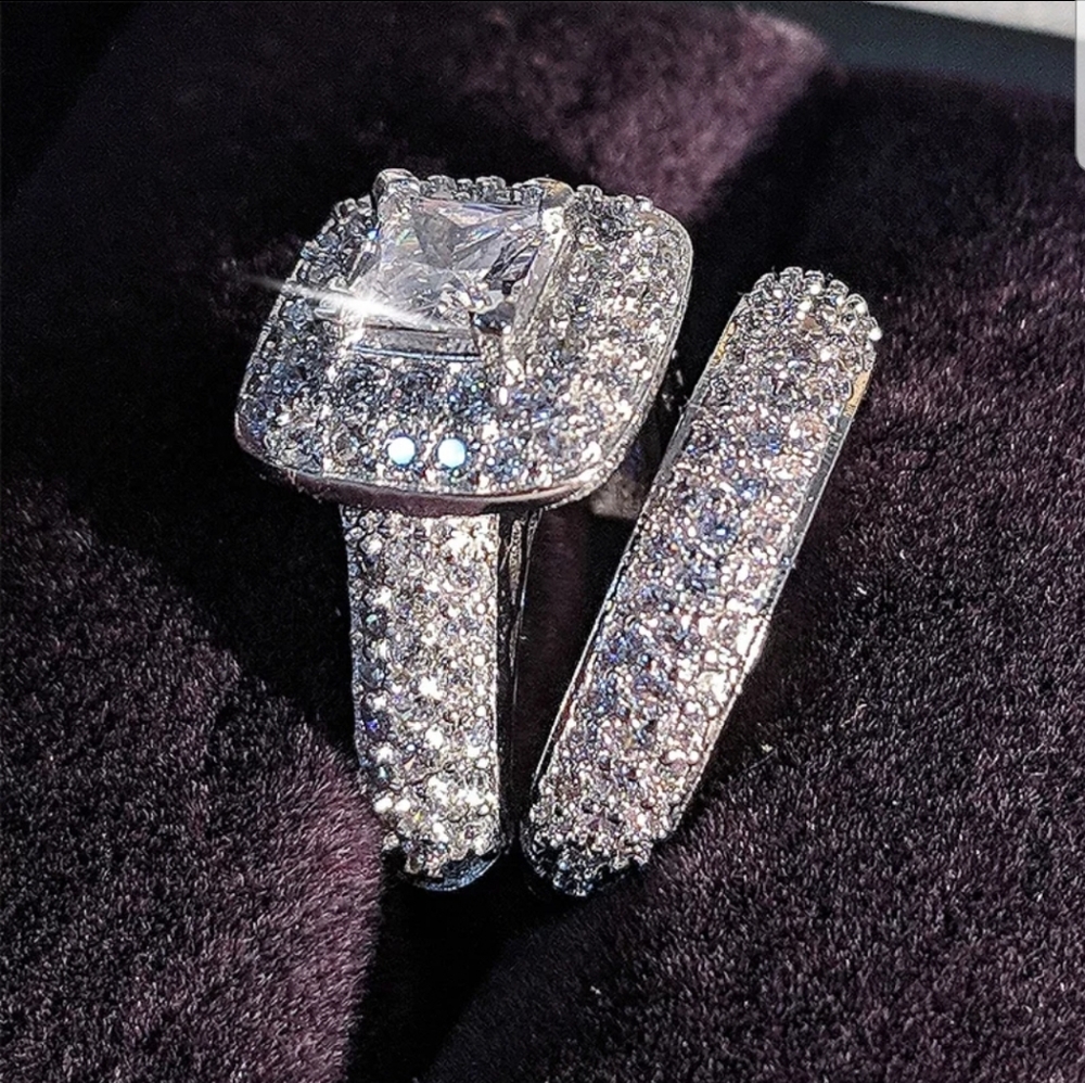 NEW 925 Sterling Silver Wedding Ring Set - Picture 3 of 6